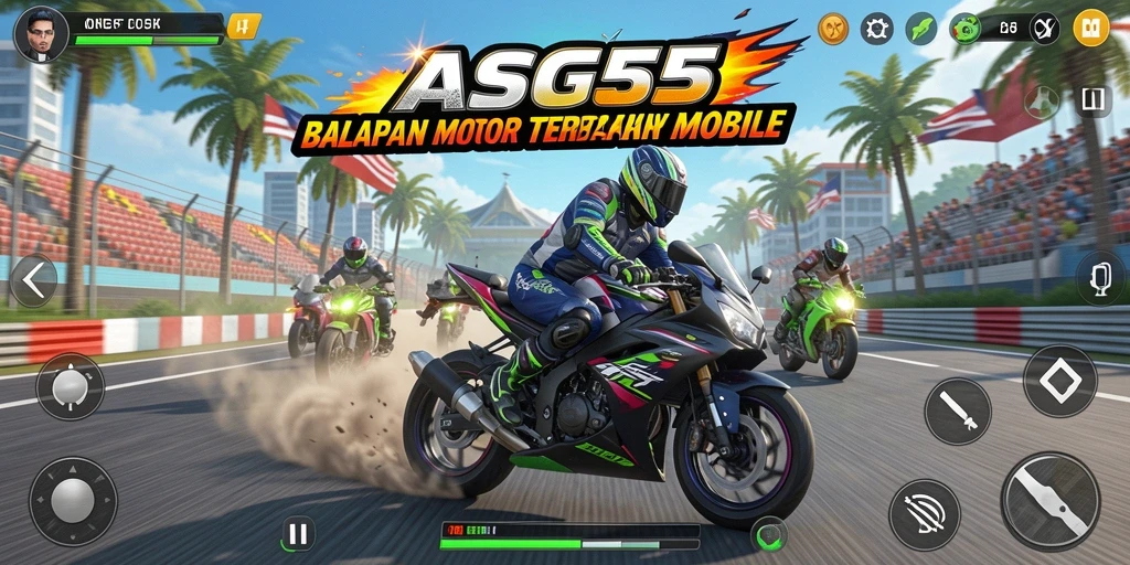 Tampilan gameplay ASG55 yang menegangkan dan penuh aksi balapan motor.