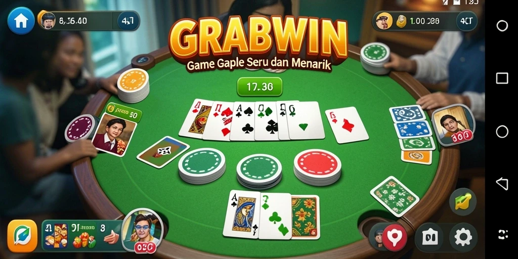Tampilan gameplay Gaple yang menarik dan seru di GRABWIN.