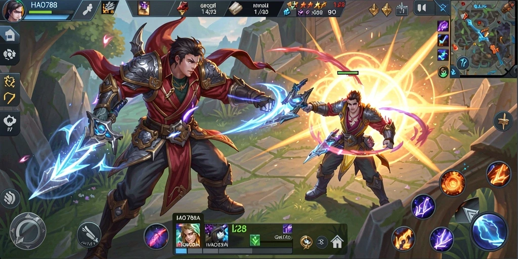 Gameplay HAO788 menunjukkan pertempuran tim yang seru dan taktis.