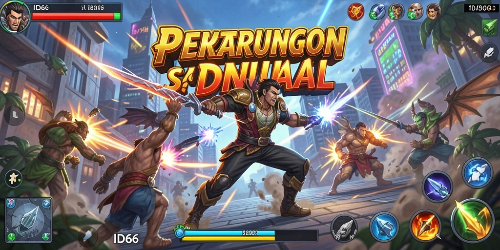 Tampilan utama gameplay ID66 saat pertarungan berlangsung dengan penuh aksi.