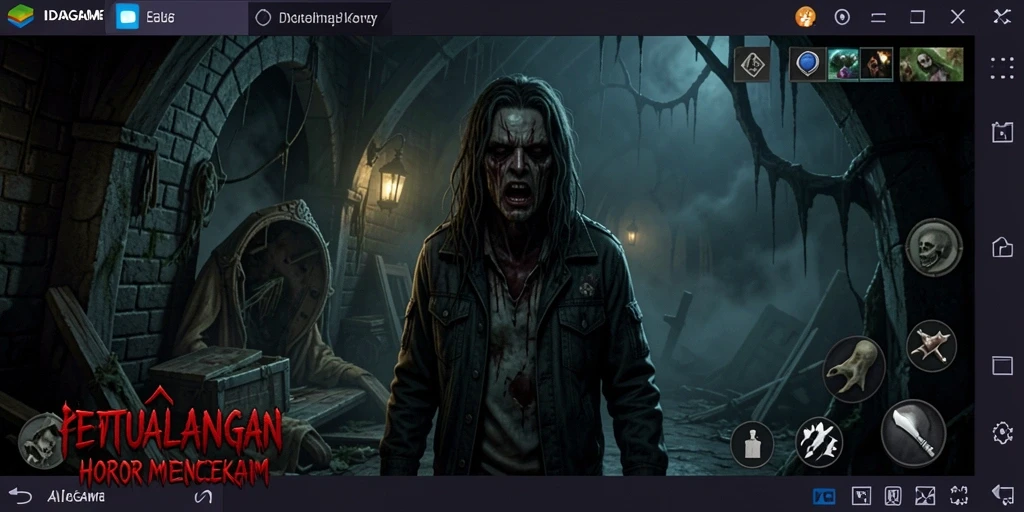 Screenshot gameplay IDAGAME menampilkan suasana menakutkan yang mendalam.