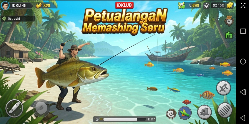 Tampilan gameplay IDKLUB yang menarik saat menangkap ikan.