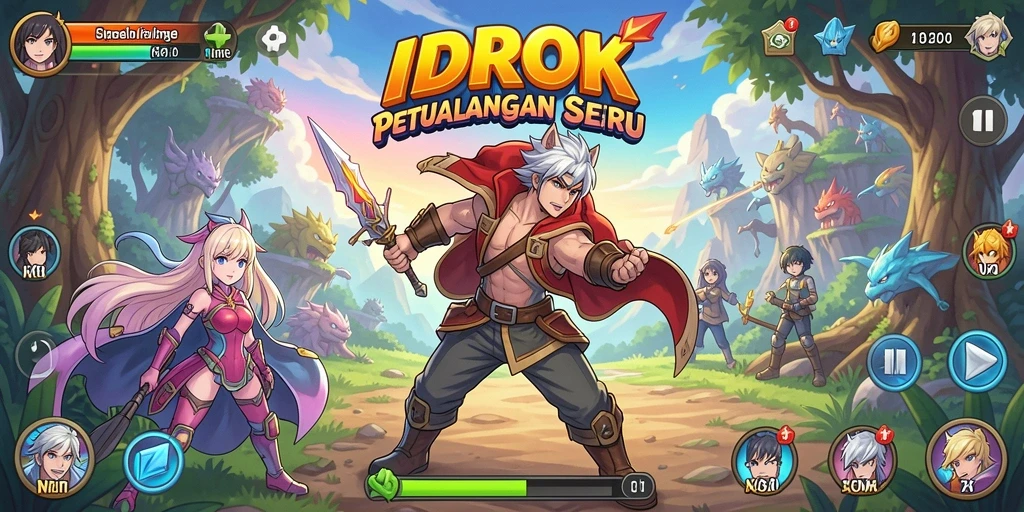 Tampilan seru gameplay Anime di IDROK yang memukau.