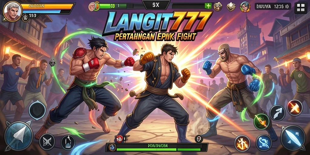 Screenshot permainan LANGIT777 menampilkan karakter bertarung dengan gerakan spektakuler.